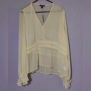 Expresss V-neck Long Sleeve Sheer Peplum Chiffon Top SZ XL in Yellow NEW